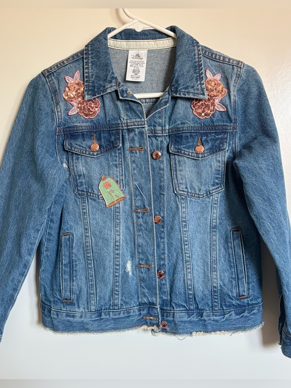 Disney Princess Belle Soft Denim Jacket Pin and Embroidery Kids Size 9/10